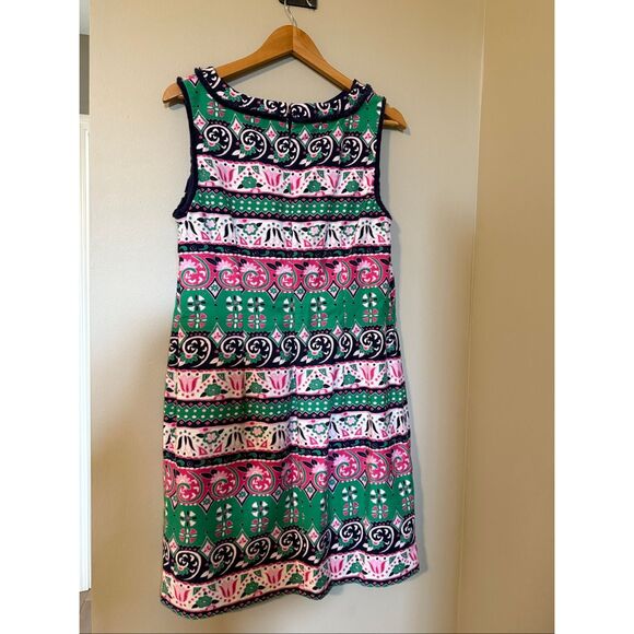 Talbots 12 Sleeveless Collared Knee Length Dress Pink Green Palm Beach Retro 70s - Picture 11 of 16